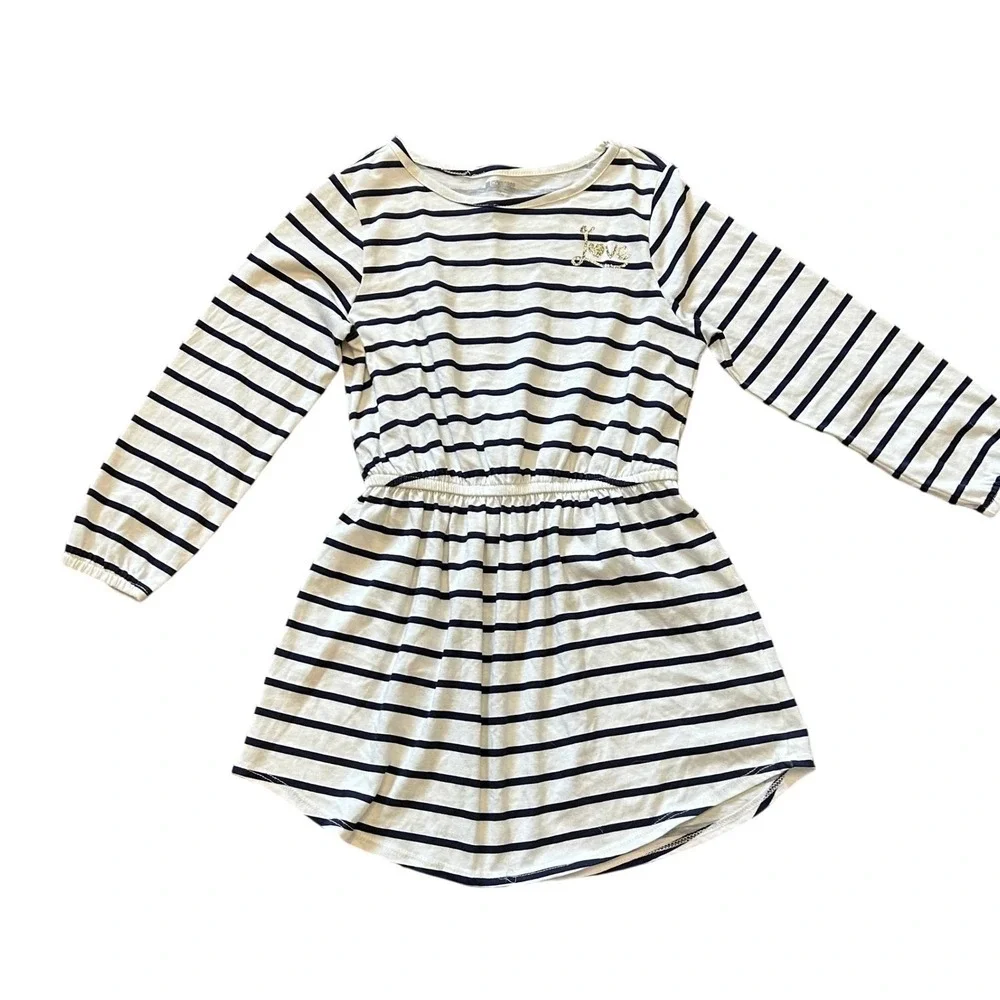 Gymoboree Girls Dress 5-6 Long Sleeve Striped Love Graphic Casual‎